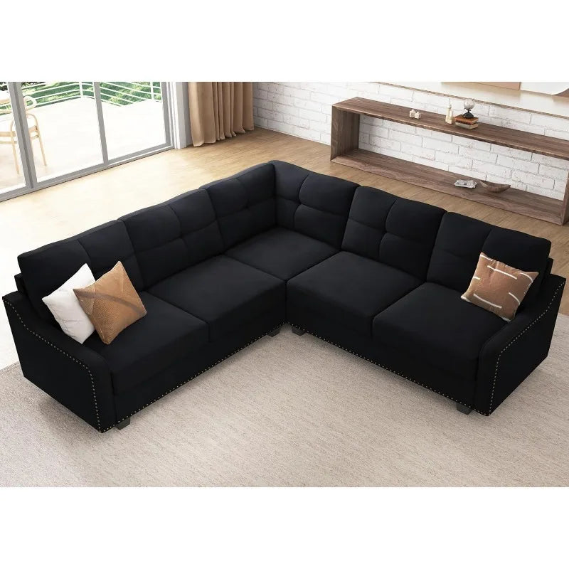 L Shaped Couch For Small Apartment Velvet Black.