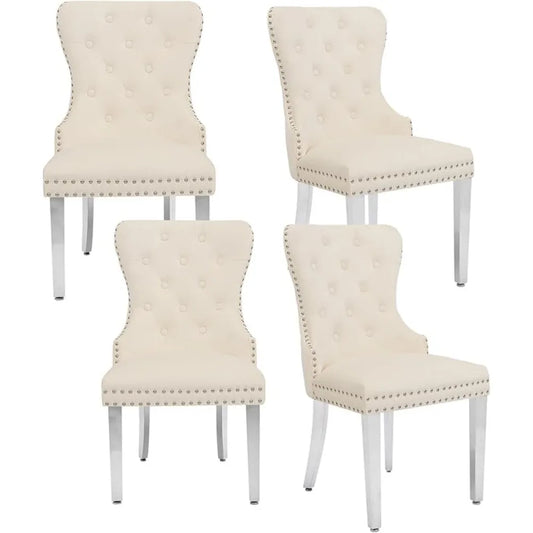 Velvet Dining Chairs Set of 4, With Stainless Steel Legs.