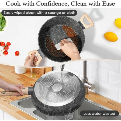 12 Pcs Black Pots And Pans Nonstick Cookware Set,