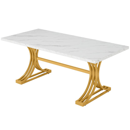63-Inch Rectangular Marble Dining Table for 4 to 6.