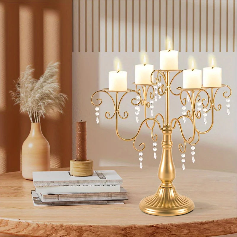 Metal Five Arm Candle Holder Set, 15.3-inch.