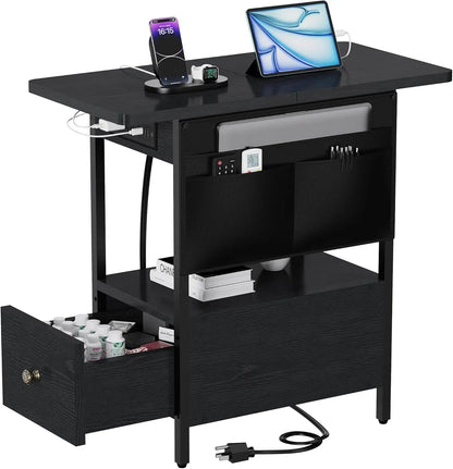 Charging Station, Narrow Nightstand Bedside Tables With Storage.