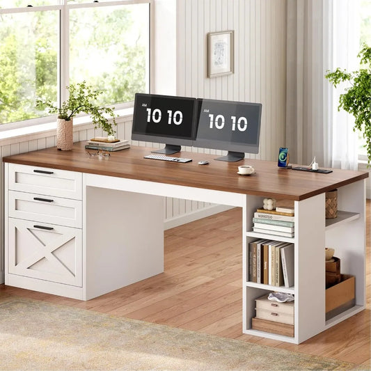 Computer Desk with Power Outlet,3 Drawers,& Storage Shelves