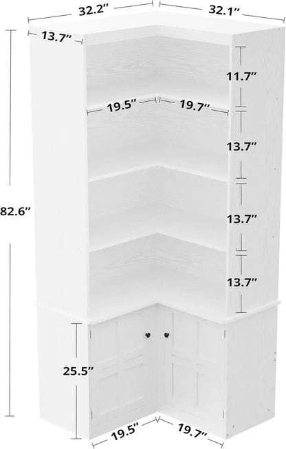 Corner 6 TIER Bookshelf With Doors, And Storage,