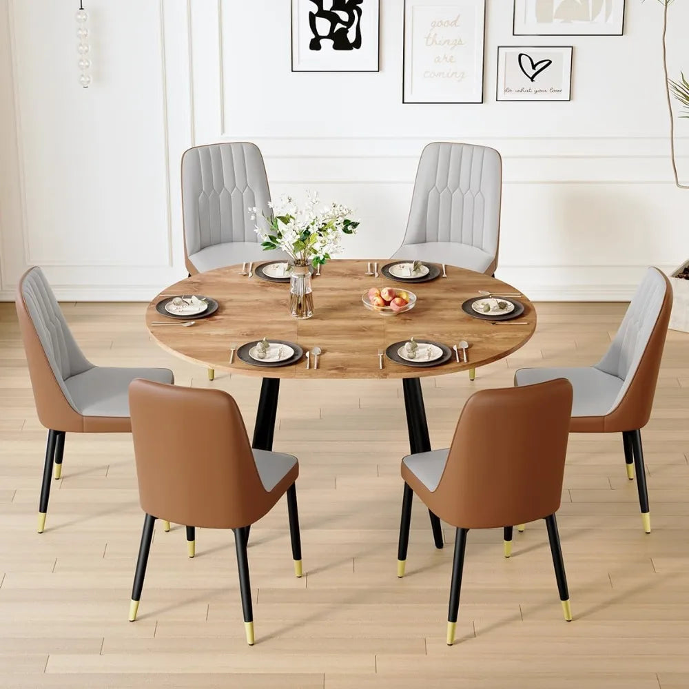 Oval Dining Table Set for 6 Wood Chairs With Thick Cushion