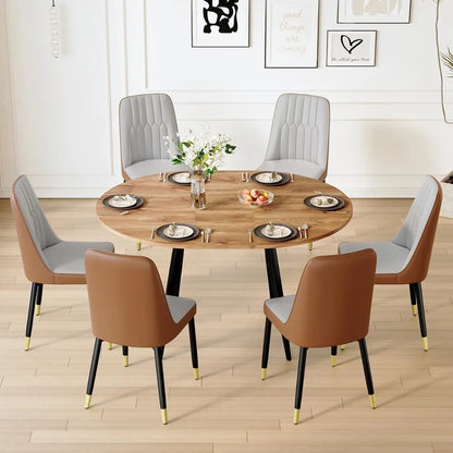 Oval Dining Table Set for 6 Wood Chairs With Thick Cushion