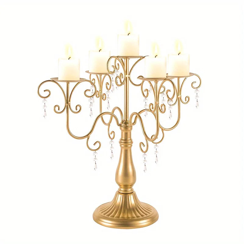 Metal Five Arm Candle Holder Set, 15.3-inch.