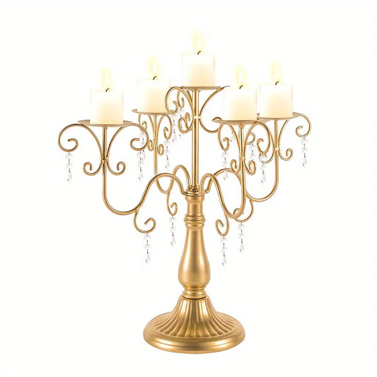 Metal Five Arm Candle Holder Set, 15.3-inch.