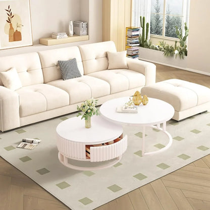 Set of 2 Modern White Coffee Tables for Living Room.