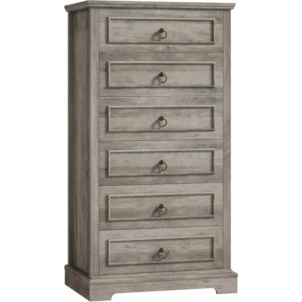 Farmhouse Vertical Chest of 6 Drawers for Bedroom, 52" Tall