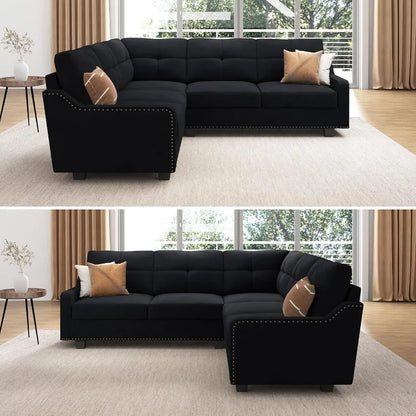 L Shaped Couch For Small Apartment Velvet Black.