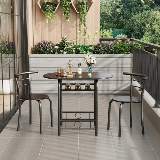 3-Piece Wooden Round Dining Table Set,2 Chairs