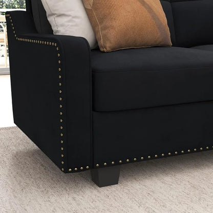 L Shaped Couch For Small Apartment Velvet Black.