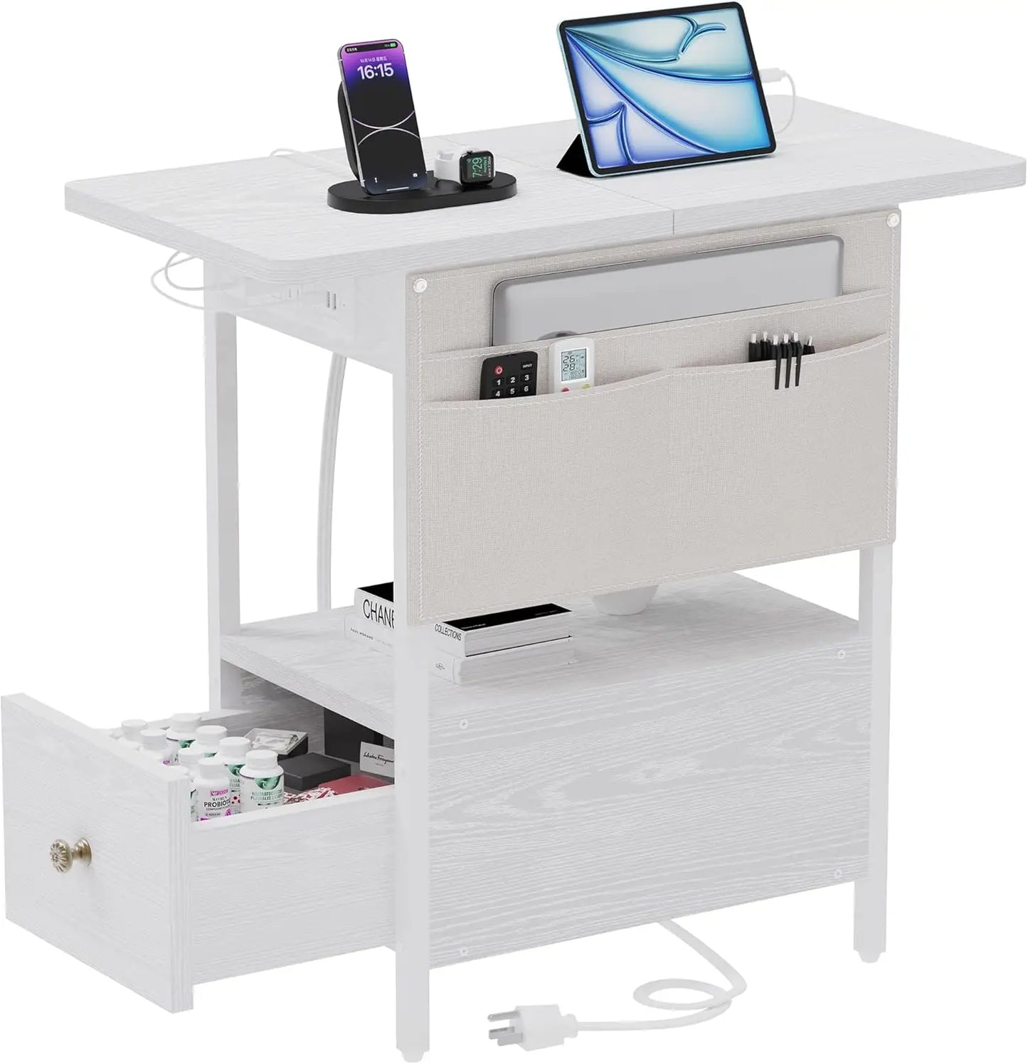 Charging Station, Narrow Nightstand Bedside Tables With Storage.