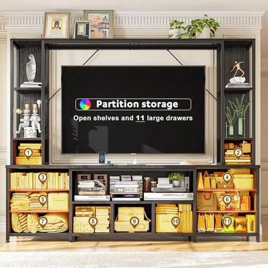 65" TV  Entertainment Center11 Drawers, With 2 LED Lights.