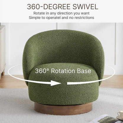 Green Swivel Barrel Armchair With Upholstered Fabric.