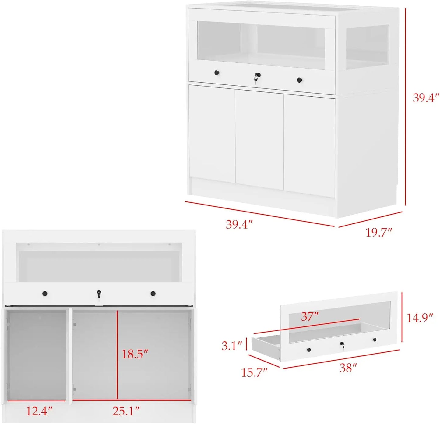 Display Cabinet Island with Glass Top and Front,