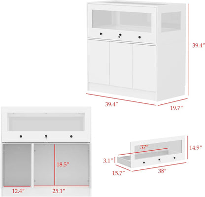 Display Cabinet Island with Glass Top and Front,