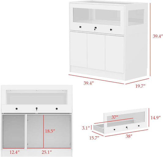 Display Cabinet Island with Glass Top and Front,