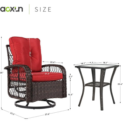 3 Pieces Wicker Patio Set, Swivel Rocker Chairs