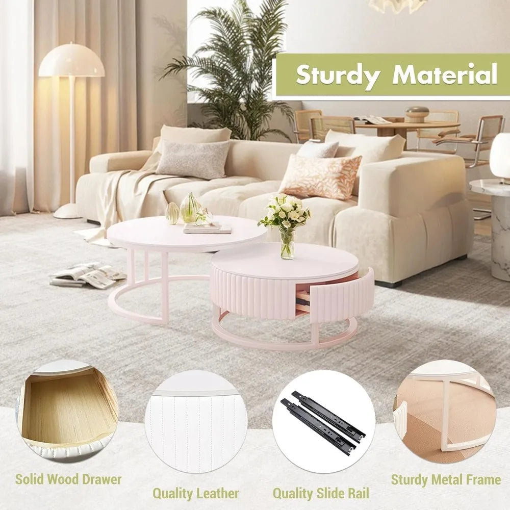 Set of 2 Modern White Coffee Tables for Living Room.