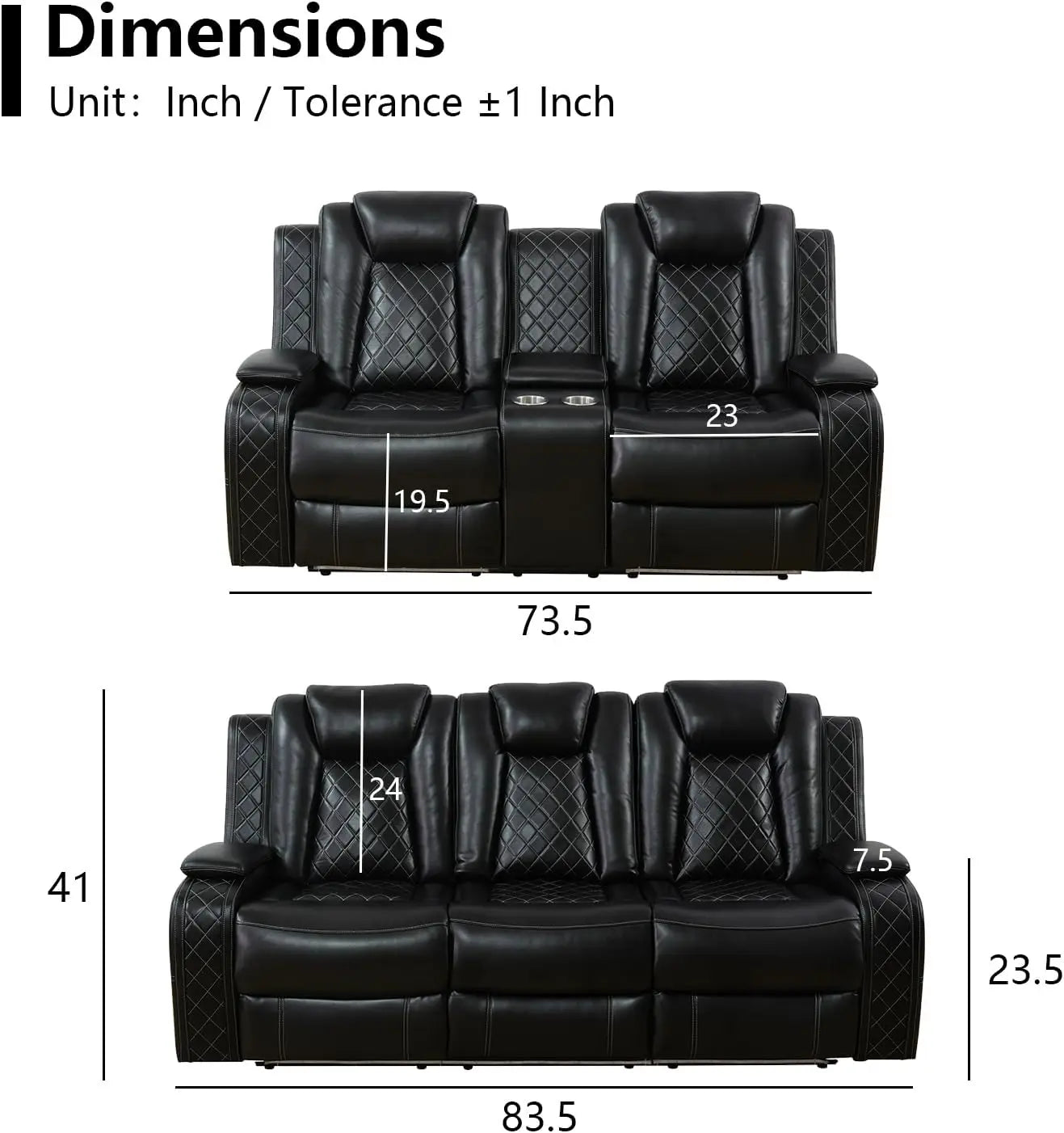 Power Black Leather Reclining Sofa And Loveseat.
