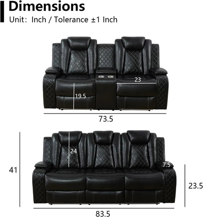 Power Black Leather Reclining Sofa And Loveseat.