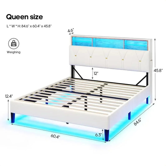 Velet Upholstered Platform Bed Frame Queen With Lights