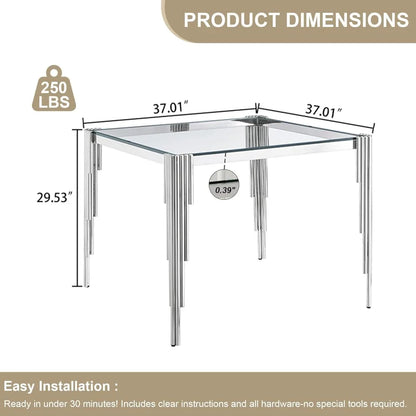 Square Tempered Glass Dining Table for 4 People,