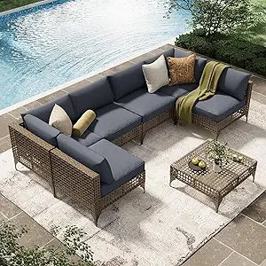 7 Piece Outdoor Wicker Patio Furniture Set,