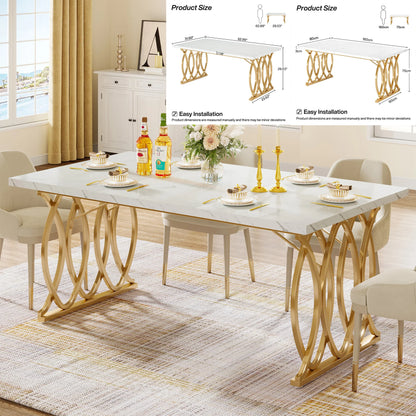 63-Inch Rectangular Marble Dining Table for 4 to 6.