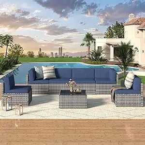 7 Piece Outdoor Wicker Patio Furniture Set,