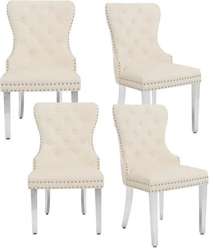 Velvet Dining Chairs Set of 4, With Stainless Steel Legs.