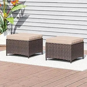 3 Pieces Wicker Patio Set, Swivel Rocker Chairs
