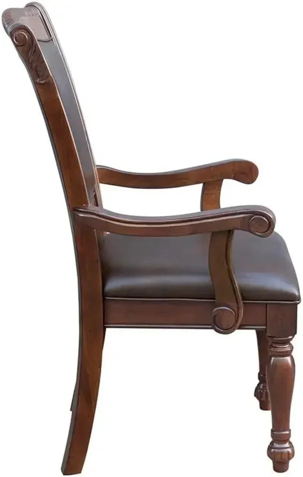 Pair Of  Wooden, Leather Dining Room Arm Chairs,