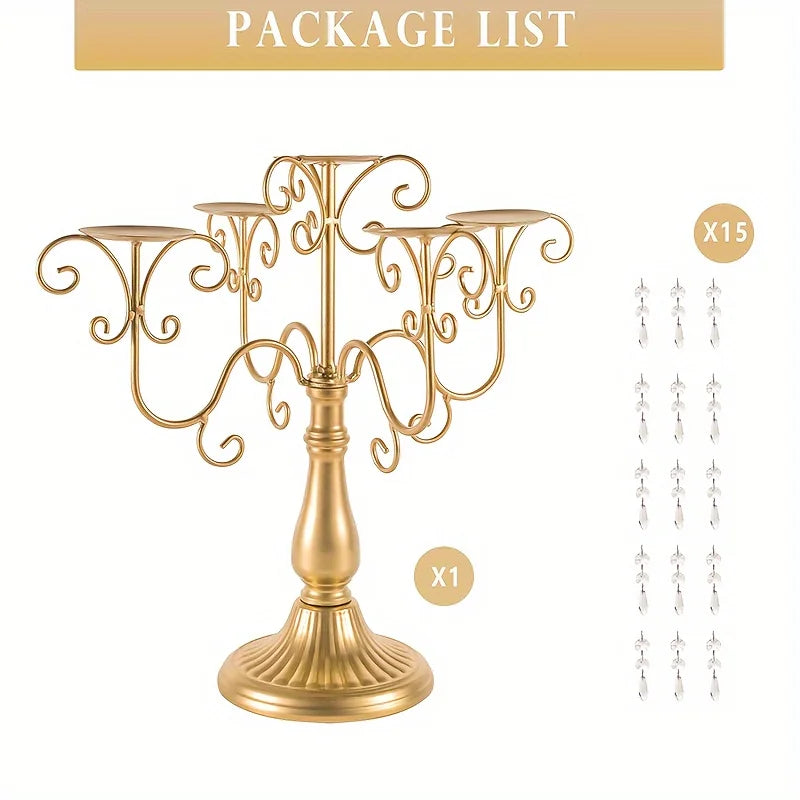 Metal Five Arm Candle Holder Set, 15.3-inch.