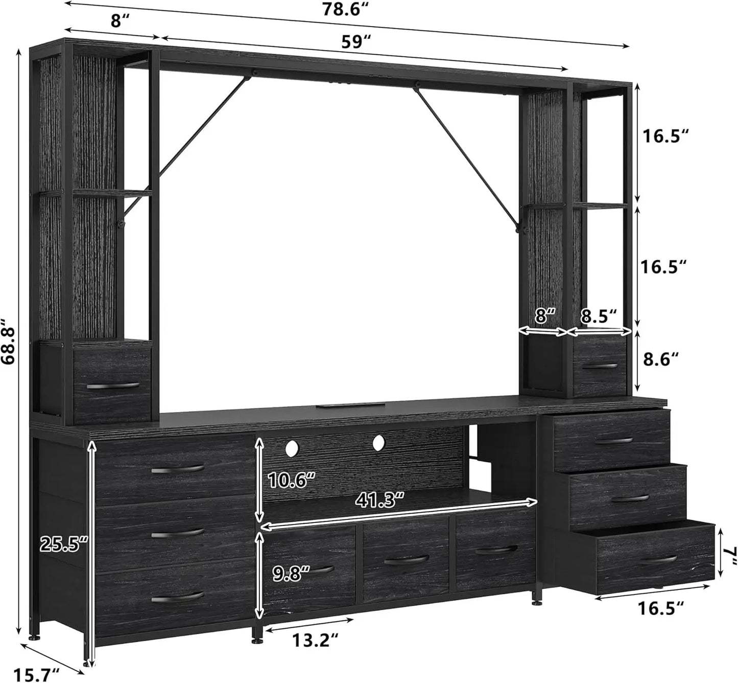65" TV  Entertainment Center11 Drawers, With 2 LED Lights.