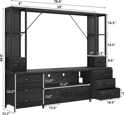 65" TV  Entertainment Center11 Drawers, With 2 LED Lights.