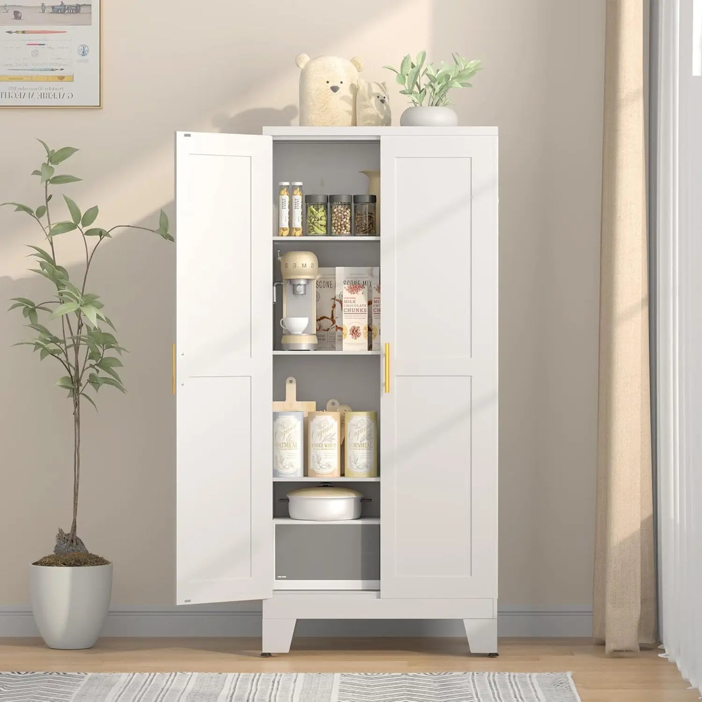 Metal 61.02"Kitchen Pantry Storage Cabinets With Shelvs.