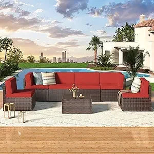 7 Piece Outdoor Wicker Patio Furniture Set,