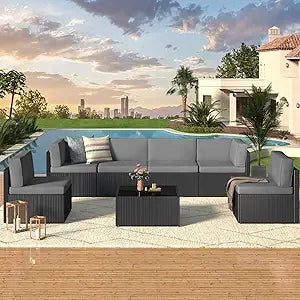7 Piece Outdoor Wicker Patio Furniture Set,
