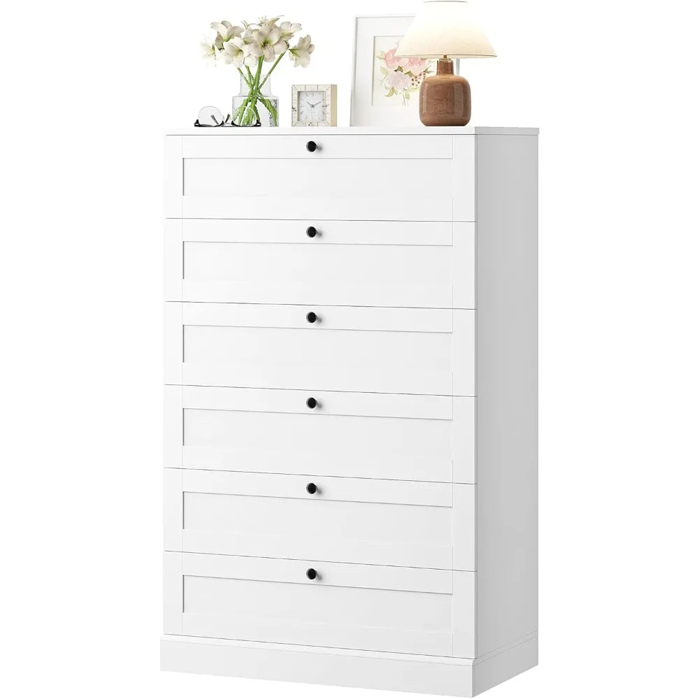 White 6 Drawer Dresser For Bedroom, 52" Tall.