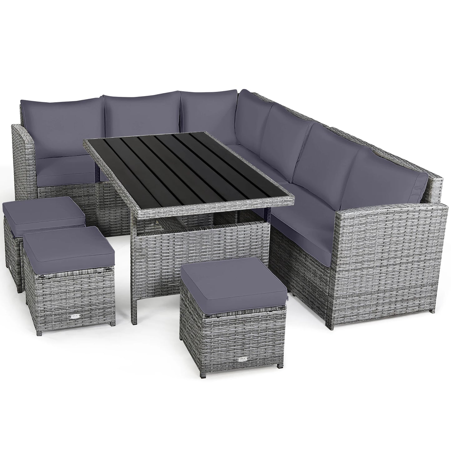 7 PCS Patio Rattan Dining Set Grey
