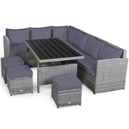 7 PCS Patio Rattan Dining Set Grey