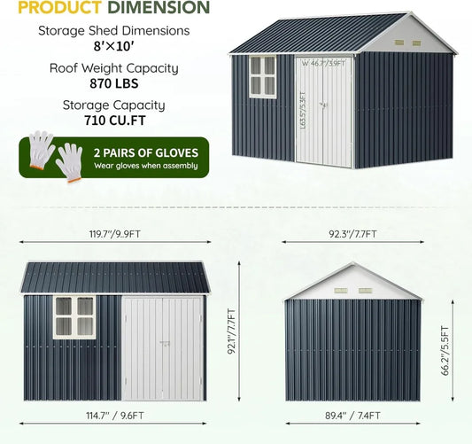 8X10FT  Steel  Shed  Lockable, Weather-Resistant