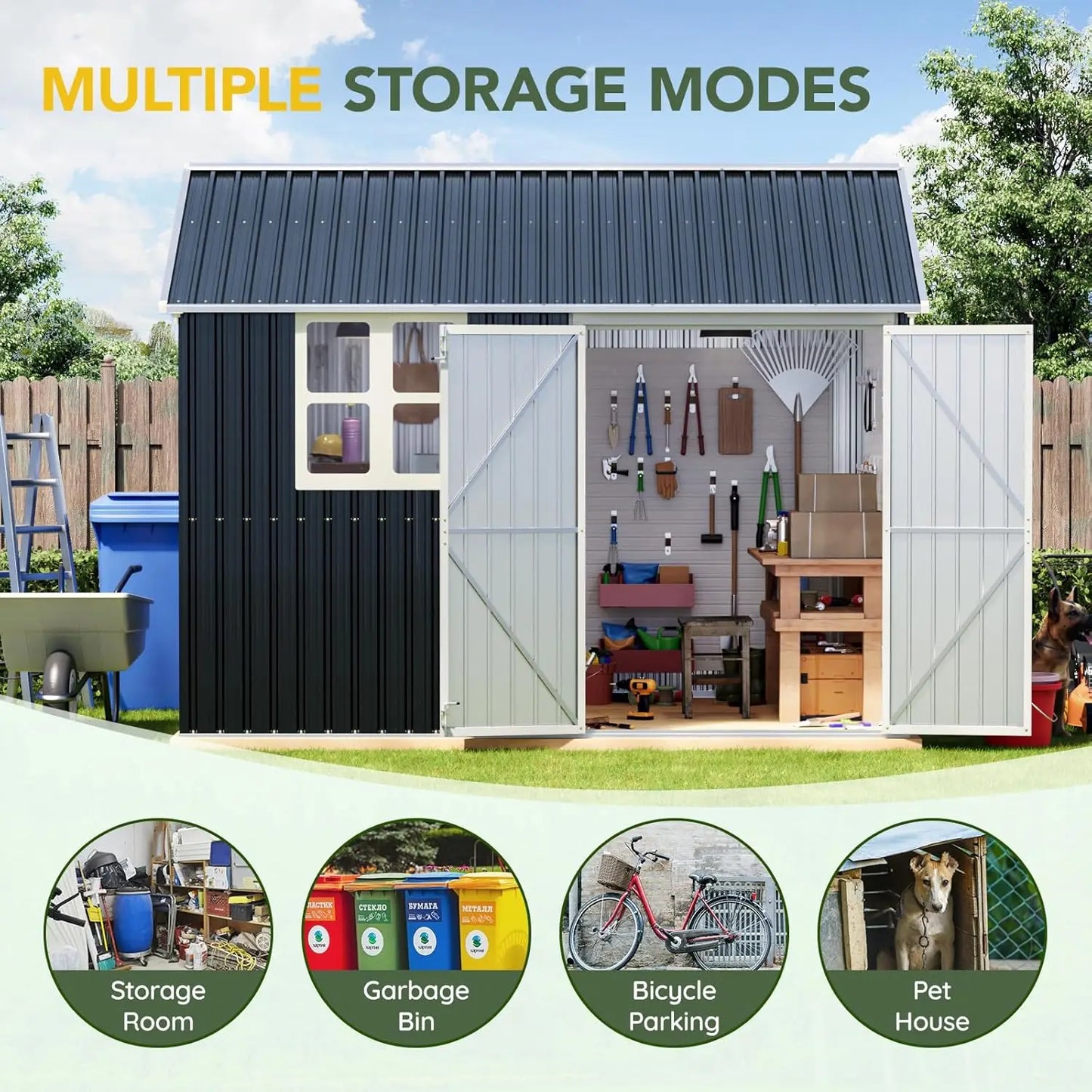 8X10FT  Steel  Shed  Lockable, Weather-Resistant