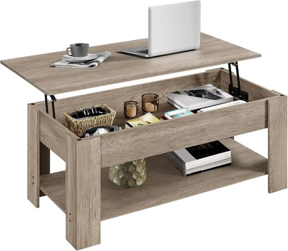 Lift Top Coffee Table With Hidden Compartment And Storage Shelf,
