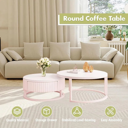 Set of 2 Modern White Coffee Tables for Living Room.