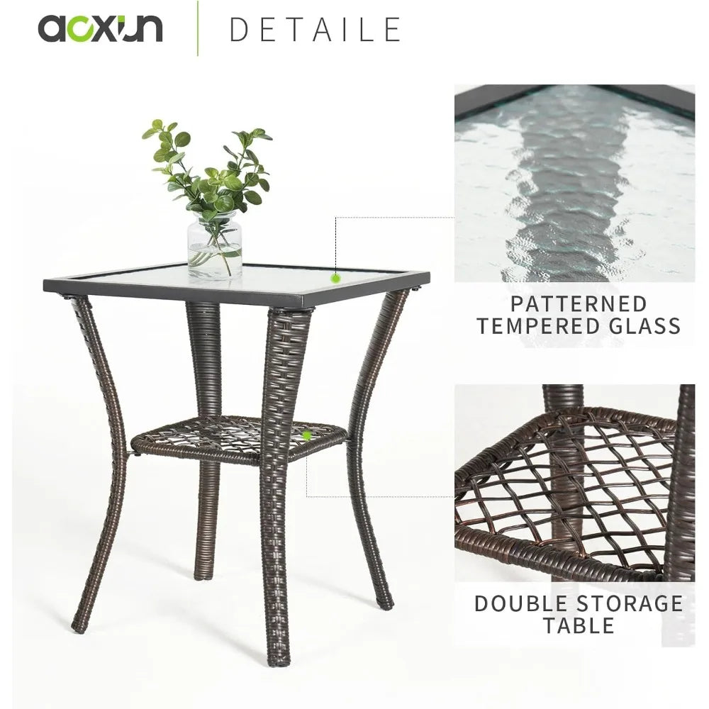 3 Pieces Wicker Patio Set, Swivel Rocker Chairs