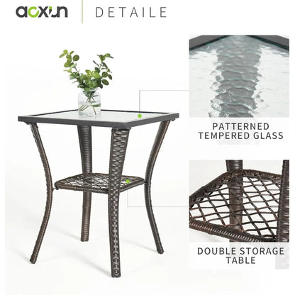 3 Pieces Wicker Patio Set, Swivel Rocker Chairs